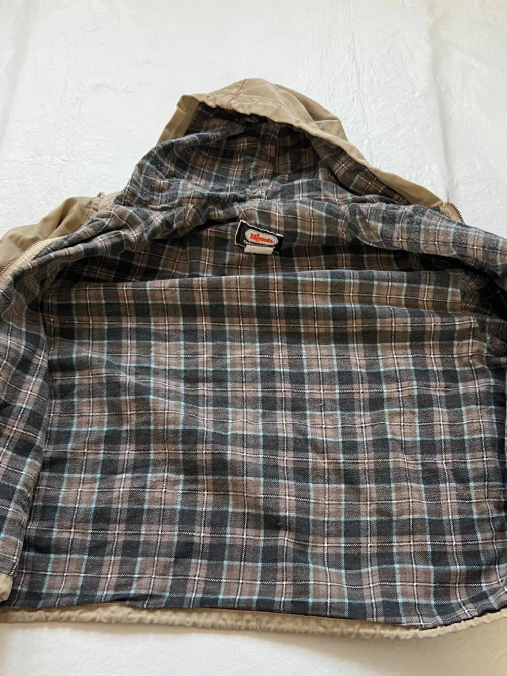 Vintage Oshkosh Bgosh canvas jacket boys large light tan brown hooded work
